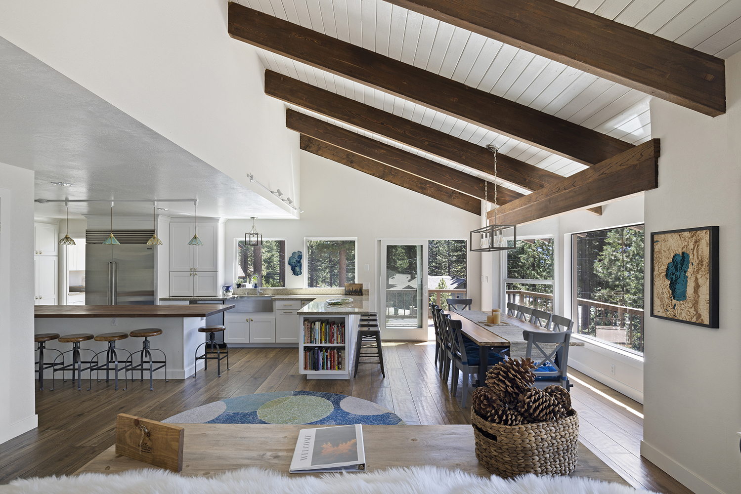Long dining table set for family dinner at Kinpine House